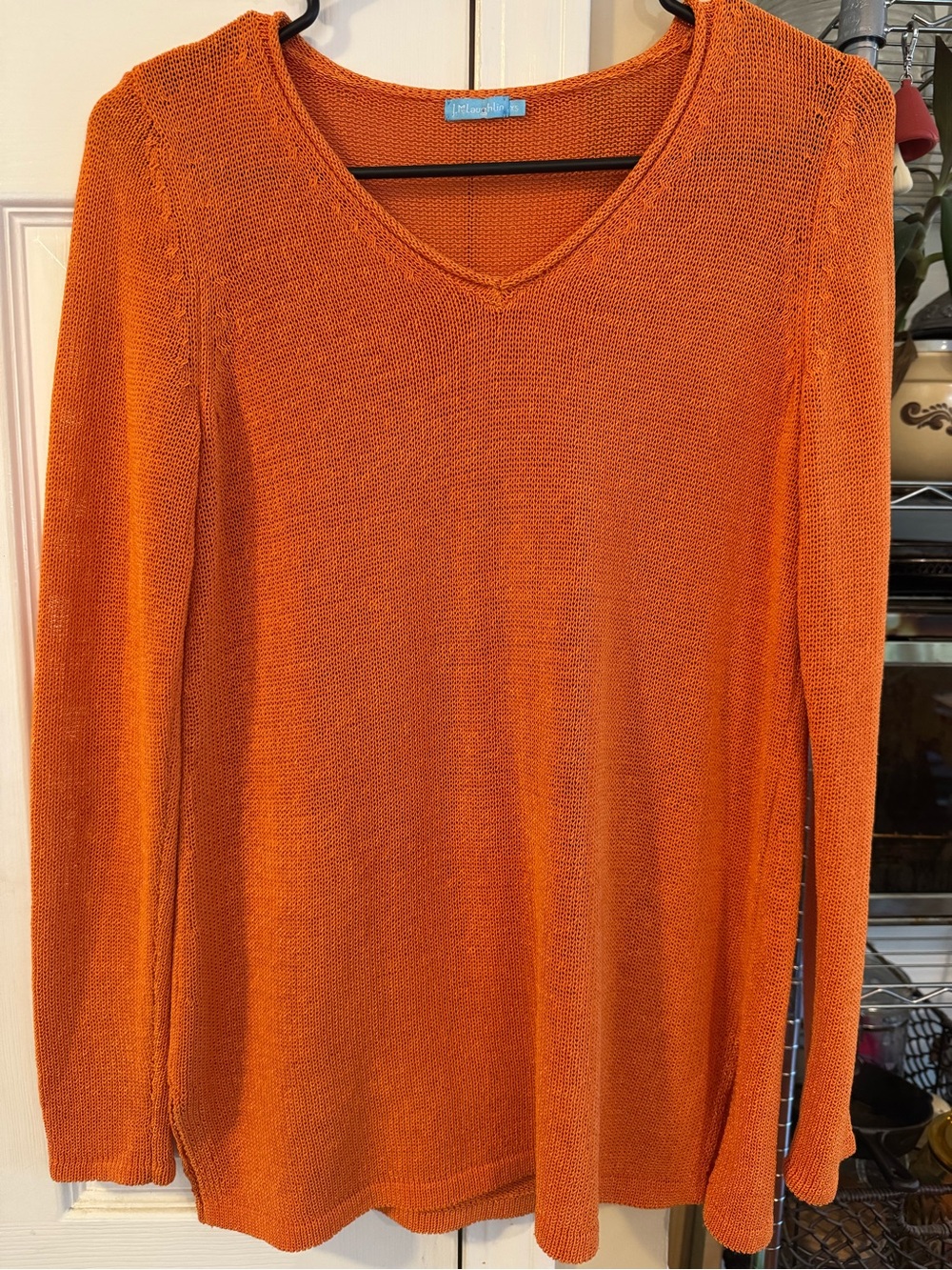 J. McLaughlin Orange V-Neck Loose Knit Top